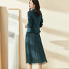 Women's Spring Autumn Business Suits Korean Office Lady Graceful Green Blazer Mesh Midi Skirts Two Piece Set OL Jacket Outfits