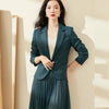 Women's Spring Autumn Business Suits Korean Office Lady Graceful Green Blazer Mesh Midi Skirts Two Piece Set OL Jacket Outfits