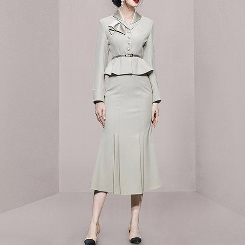 Women's Suits Set 2 Elegant Pieces Blazer Coat & Mermaid Midi Skirts Women Fall Outfits Women Office Work Skirts Sets