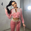 Women's Velvet Tracksuit Zipper Long Sleeve Short Jacket Bandage Casual High Waist Pants Autumn Winter Two Piece Set