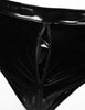 Womens Wet Look Club Wear Costumes Moto Patent Leather Lingerie Set Crop Top with High Cut Zippered Crotch Briefs Bottom