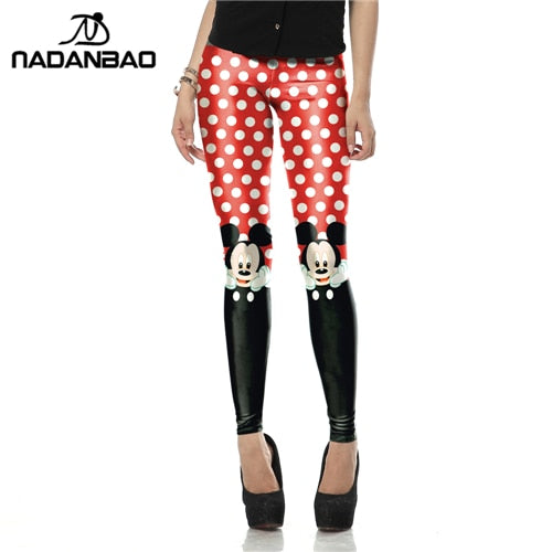 [Youre My Secret] New Arrival Cute Mini Mouse Red Dot Printed Sexy Slim Fitness Ankle Knee Length Leggings For Women