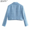 Zevity Women England Style Pockets Patch Short Tweed Woolen Blazer Coat Vintage Female Long Sleeve Outerwear Chic Tops CT664