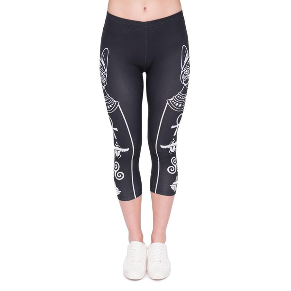 Summer Women Capri Leggings Egyptian Cat Printing Sexy Mid-Calf 3/4 Fitness Trousers Movement Leggins Capri Pants