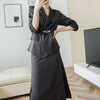 comfortable loose office lady skirt suits solid Satin suit and long a-line skirt  work style skirt suits