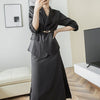 comfortable loose office lady skirt suits solid Satin suit and long a-line skirt  work style skirt suits