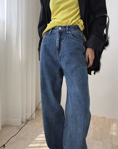 woman cotton straight blue long jeans